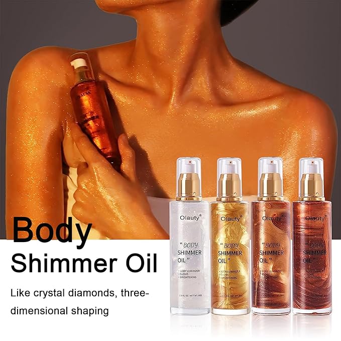 Shimmer Body Oil,Face and Body Liquid Luminizer,Waterproof Moisturizing Light Shimmer Glow Illuminator,Smooth Body Shimmer,Liquid Highlighter Makeup (Bronze Gold)