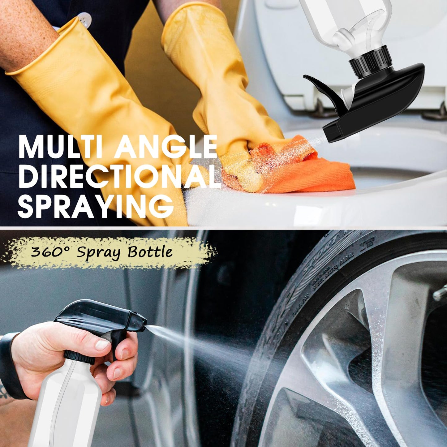 2 Packs Plastic Spray Bottles 360° Water Spray Bottle for Cleaning - 10 oz/300 ml Upside Down Spray Bottle Small Squirt Bottle with Adjustable Nozzle for Hair, Cooking, Plant, Pet (Brown + Green)