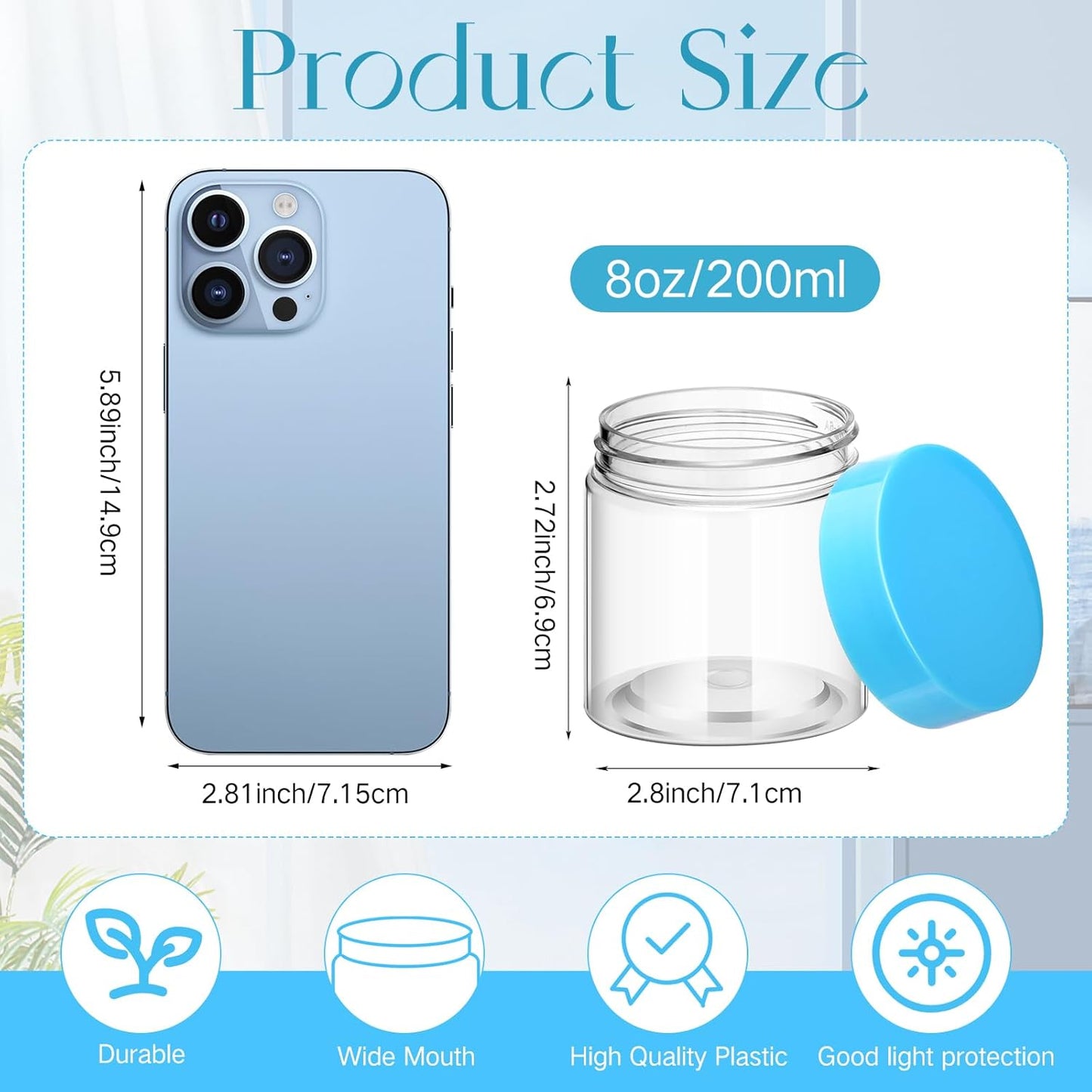 Patelai 4 Pieces Round Wide-mouth Leak Proof Plastic Container Jars with Lids for Travel Storage Makeup Beauty Products Face Creams Oils Salves Ointments DIY Making(8 Ounce,Blue)