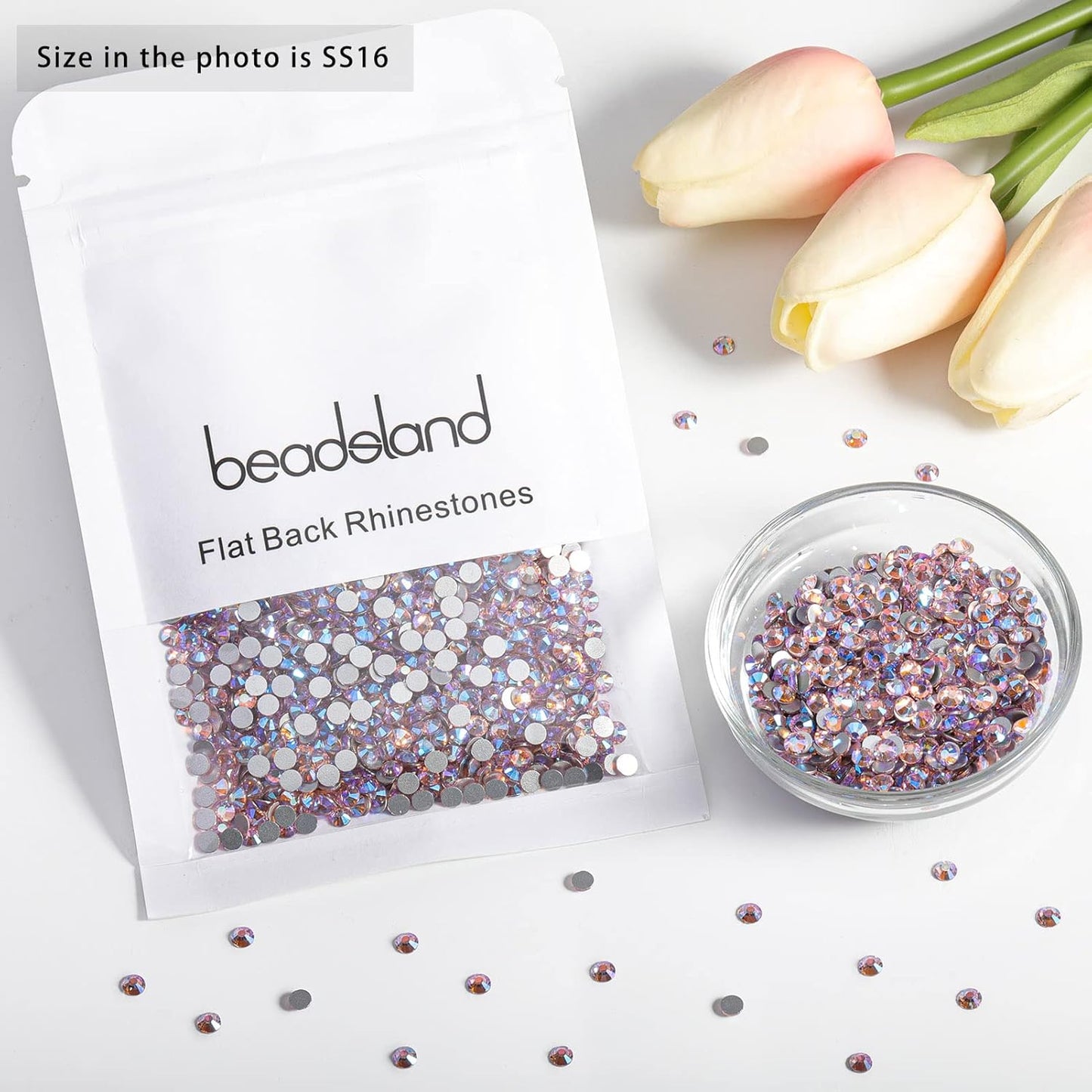Beadsland s Flat Back Crystal Rhinestones Round Gems,Light Pink AB,3.8-4.0mm, SS16/1440pcs