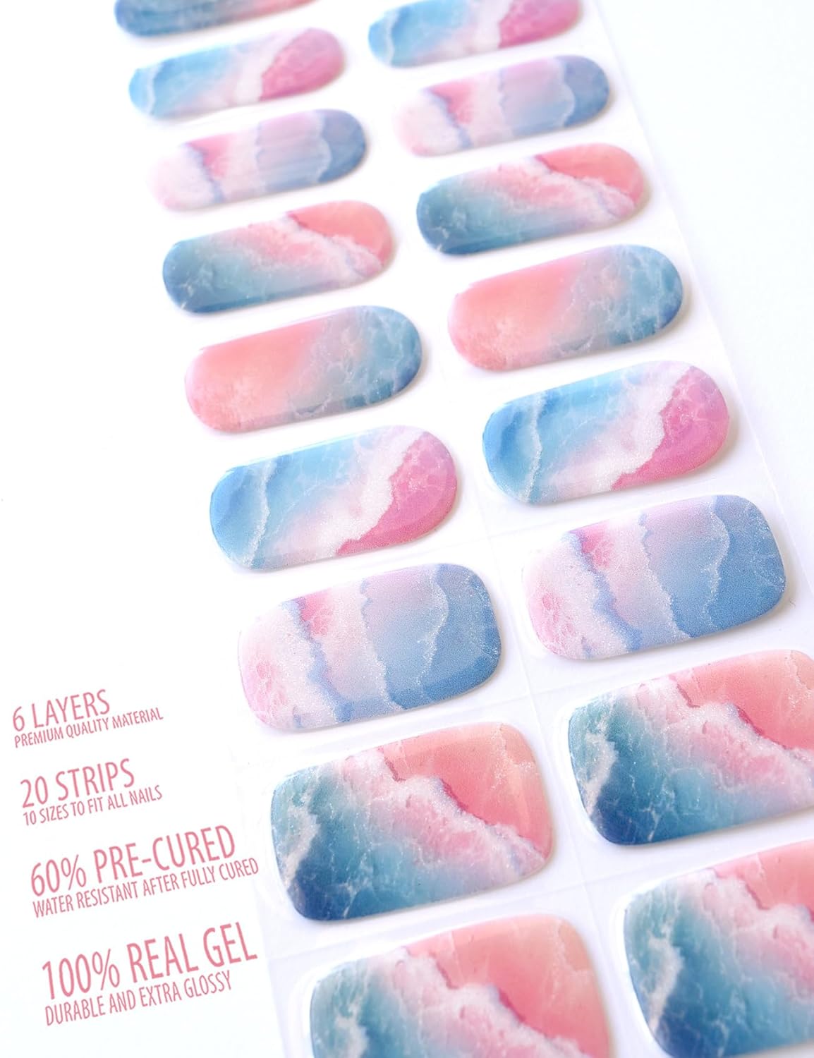 Semi Cured Gel Nail Strips, 20 pcs Nail Wraps, Glaze Stickers, Salon Quality French Manicure, Full Decal Gel Polish Strips, Long Lasting SCG, Easy on, UV Required (Tropical Isle)