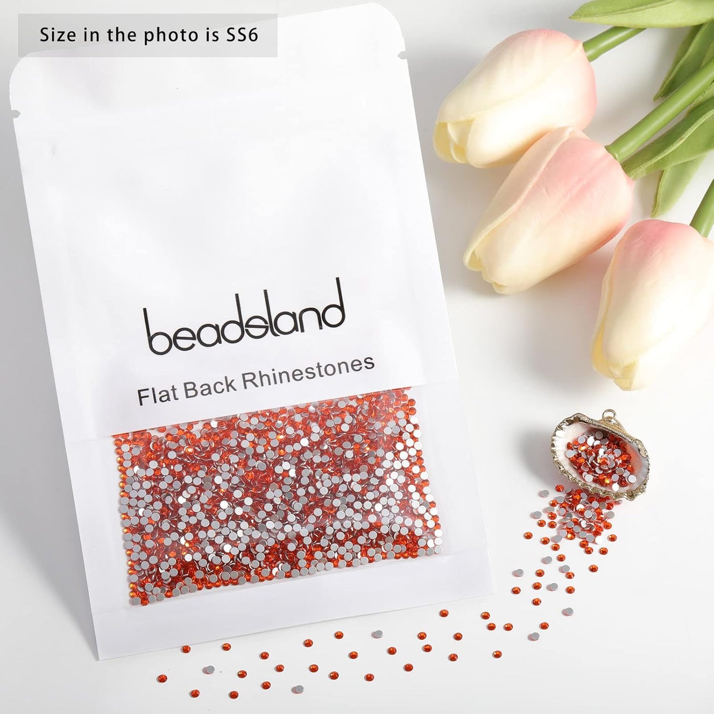 beadsland Flat Back Crystal Rhinestones Round Gems, Orange (1.9-2.0mm) SS6/1440pcs