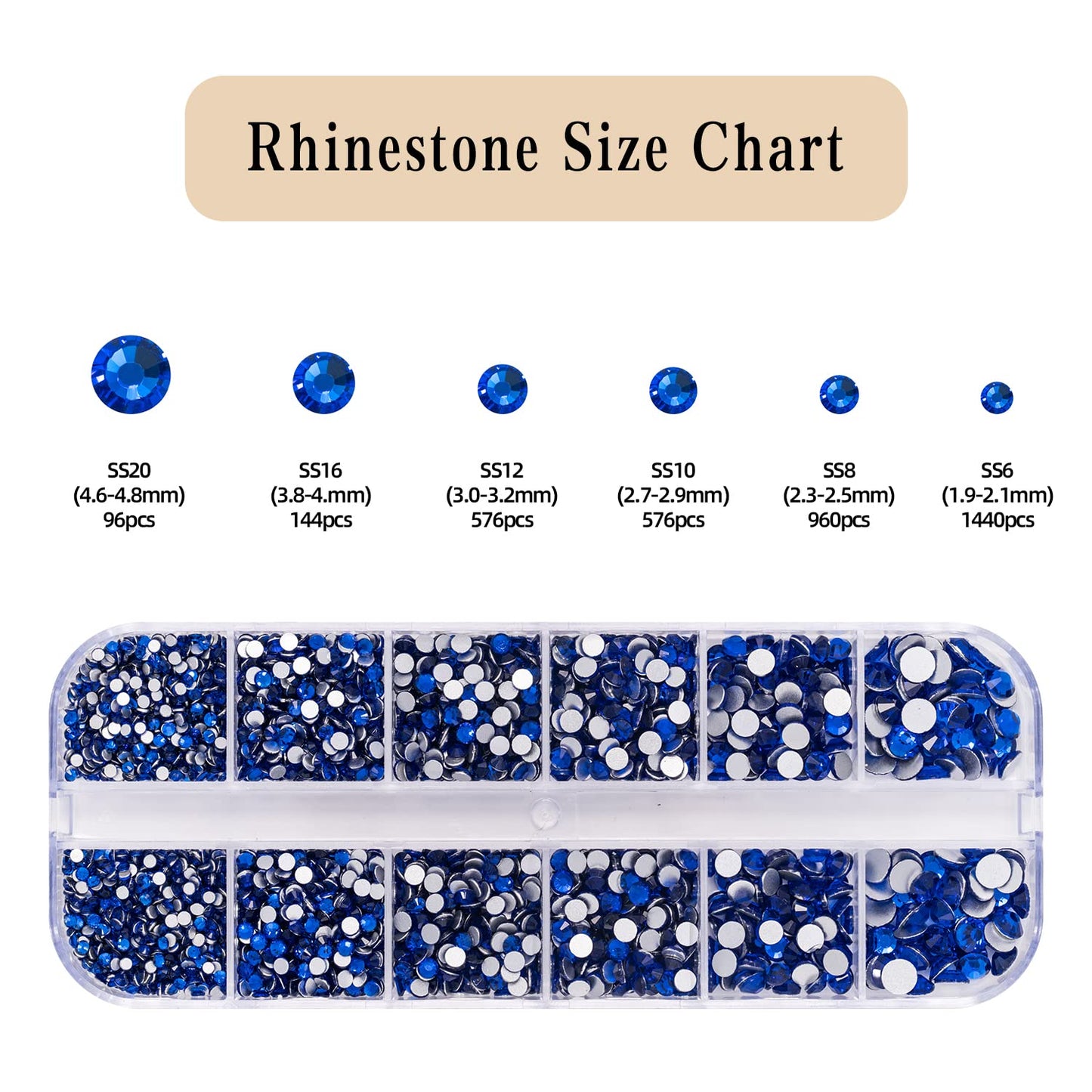 Flatback Crystal Rhinestones, 3792 Pieces Round Nail Gems Non Hot-fix Rhinestone SS6-SS20 Mixed Sizes Nail Art Rhinestones for Acrylic Nails, Crafts, Makeup, Clothes, Shoes, DIY Decorations