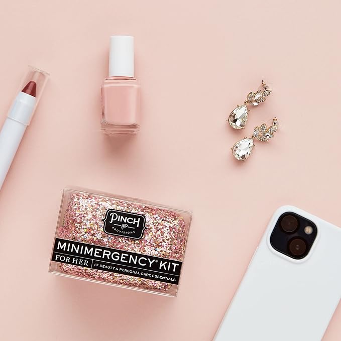 Pinch Provisions Rose Gold Minimergency Kit, includes 17 Travel-Sized Cosmetic Essentials, Convenient for Purses, Emergency Beauty Accessories, Gifts for Holiday’s & Birthday’s