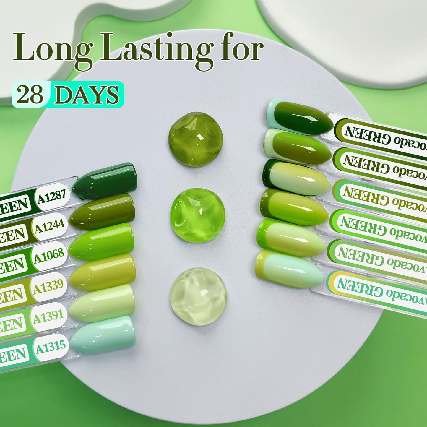 Double Rhythm 6 Pcs 15 ML Gel Polish Set Same Color Same Bottle Soak Off Gel Polish Kit Nail Art Manicure Salon DIY at Home for Women (Light Dark Green Olive Teal-T6-15)