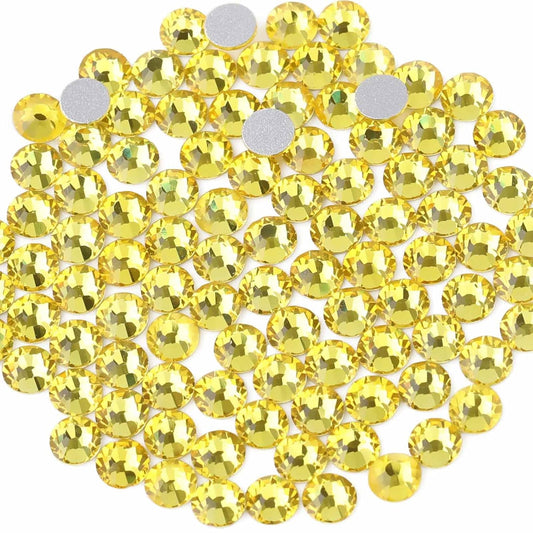 Beadsland 144pcs Flat Back Crystal Rhinestones Round Gems for Nail Art and Craft Glue Fix, Lemon Yellow, SS40, 8.4-8.7mm