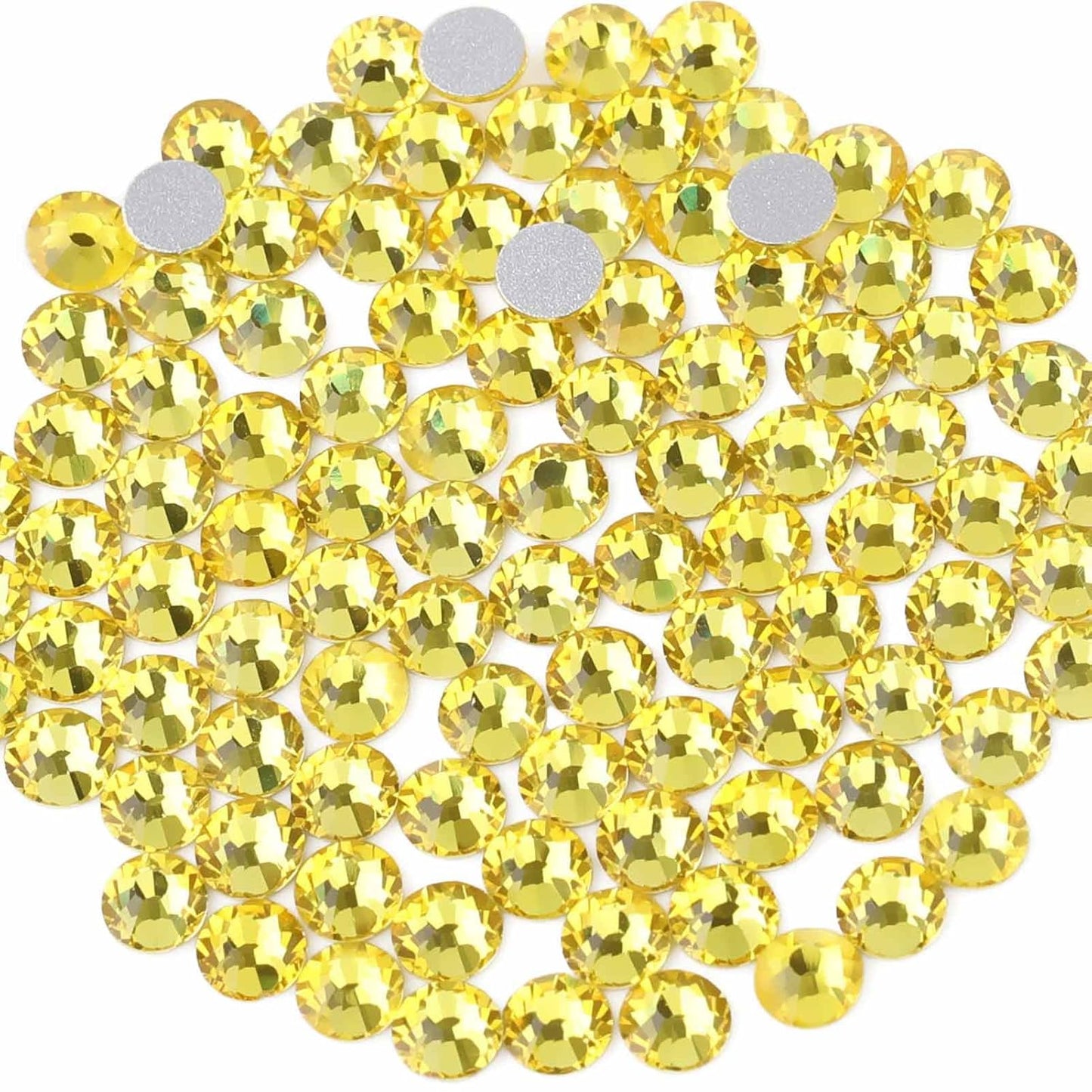 Beadsland 288pcs Flat Back Crystal Rhinestones Round Gems for Nail Art and Craft Glue Fix,Lemon Yellow,SS34,7.1-7.3mm