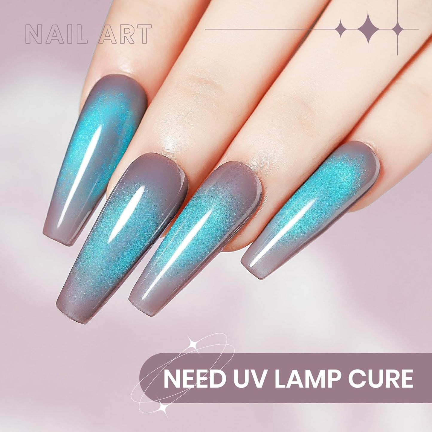 Cat Eye Gel Nail Polish, 15ML Jelly Glass Blue CatEye Effect with Magnetic Stick Shimmer Glitter Effect Soak Off Salon DIY at Home