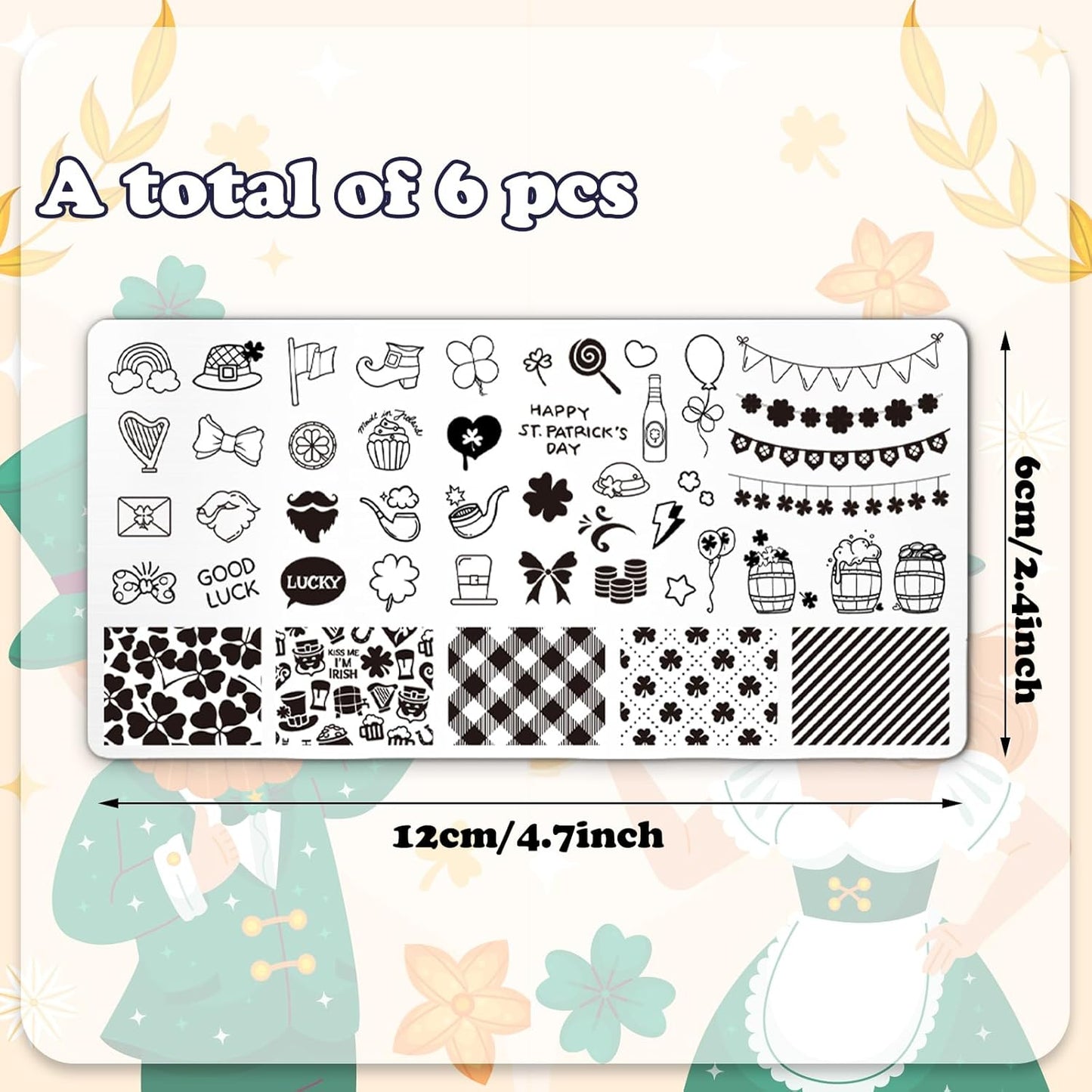 Whaline 6Pcs Valentine's Day St. Patrick's Day Easter Nail Plates Stamping Set Heart Shamrock Egg Stamp Templates Nail Art Plates for DIY Print Manicure Salon Design