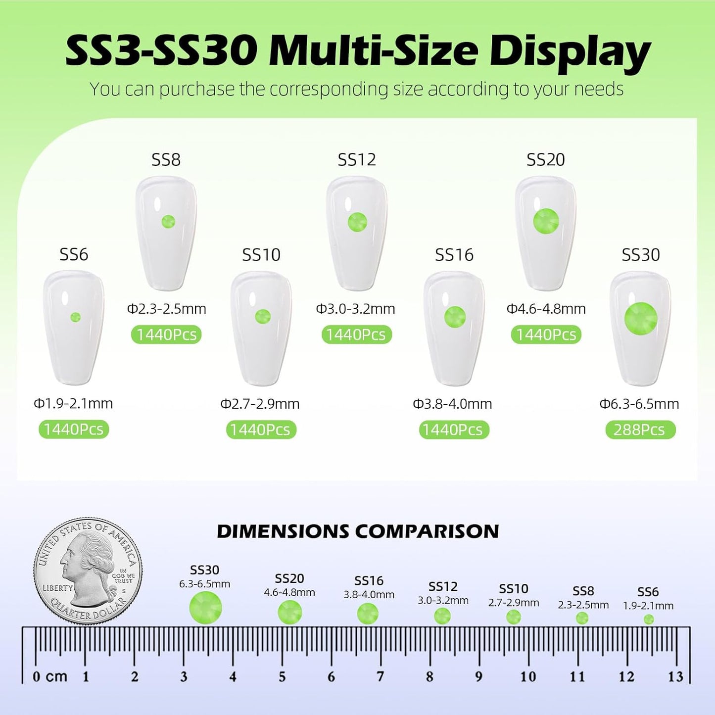 Mocha Lt.Green Flatback Rhinestones, Glass Rhinestones for Nail Art and Craft, Glue Fix, Loose Crystal Gemstones(Mocha Lt.Green, SS30, 288pcs, 6.4-6.6mm)