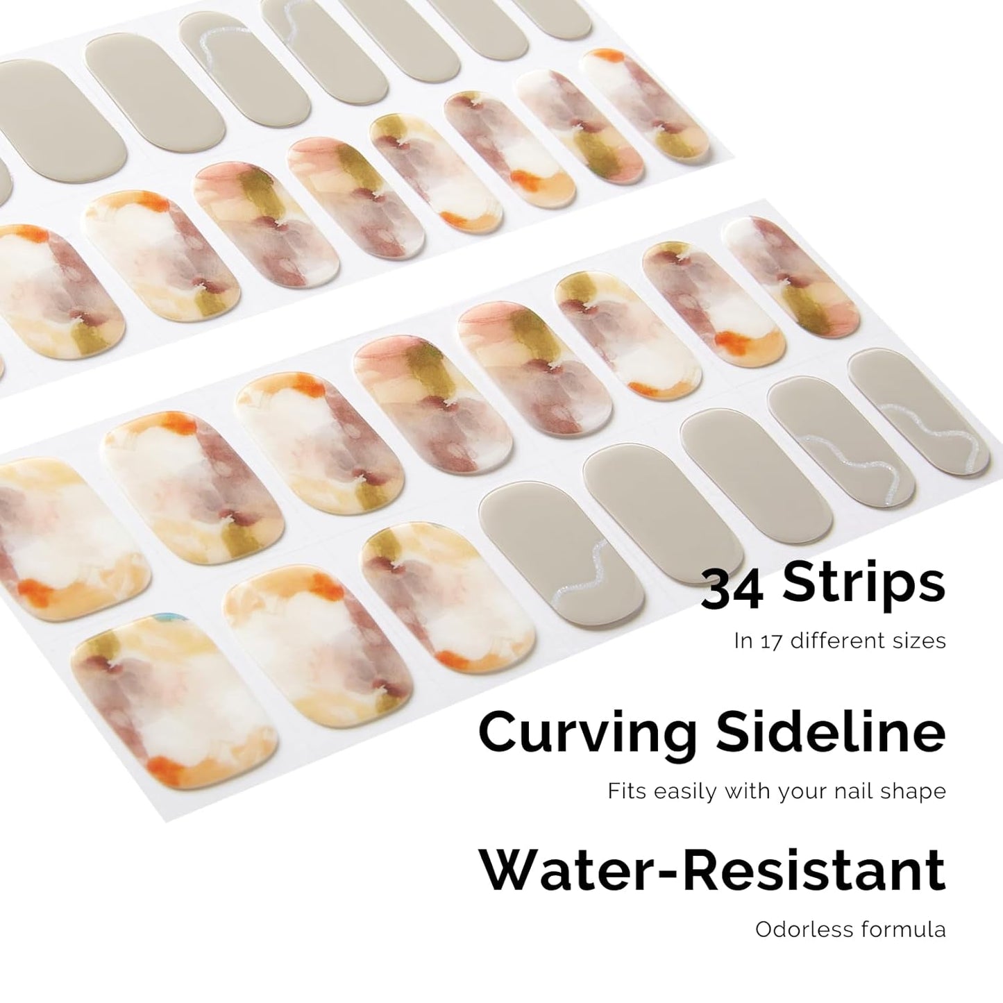 Semi Cured Gel Nail Strips - NAILOG 34 Pcs Art Painting Nail Stickers Extra Long Wraps with Glossy Gel Finishing for Autumn Winter, Like A Painting