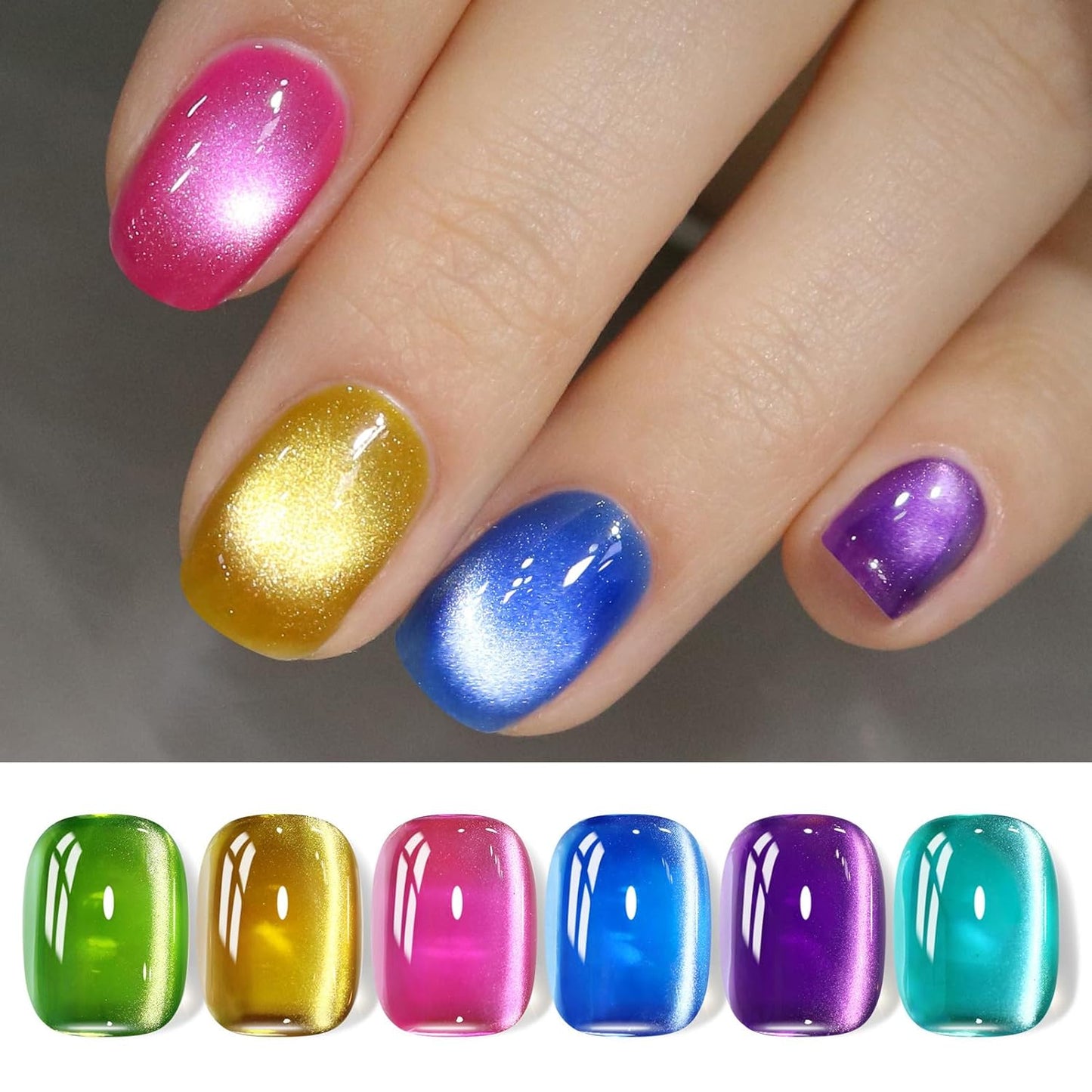 Born Pretty Cat Magnetic Eye Gel Nail Polish Neon Glazed Glass Crystal Magnetic Gel Spring Summer Yellow Green Pink Blue Purple Translucent Gel Polish Set Manicure Nail Art DIY at Home