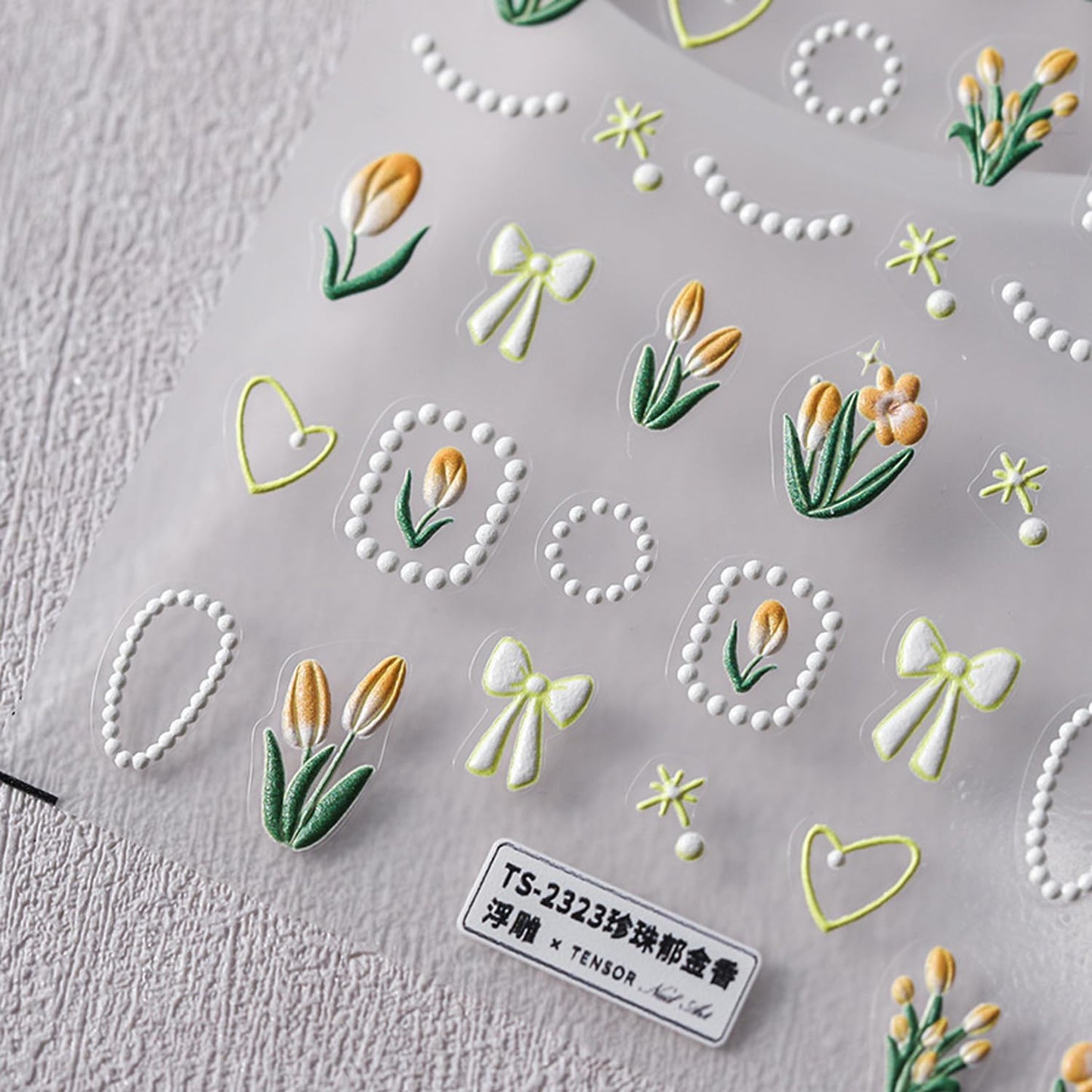 Flower Nail Stickers 5D Embossed Nail Art Stickers Decals Self-Adhesive Tulips Floral Bows Spring Summer Nail Art Design Decoration Accessories(1, Tupis)