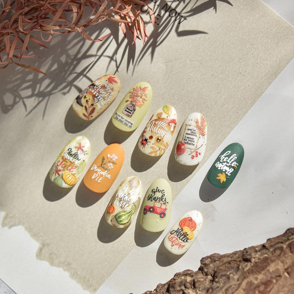 Thanksgiving Day Nail Stickers for Nail Art Fall Nail Sticker 5D Self-Adhesive Shiny Autumn Leaves Shoes Mushroom Nails Decals Holiday Maple Leaves Manicure Nails Decorations for Salon Nails 1 Sheet