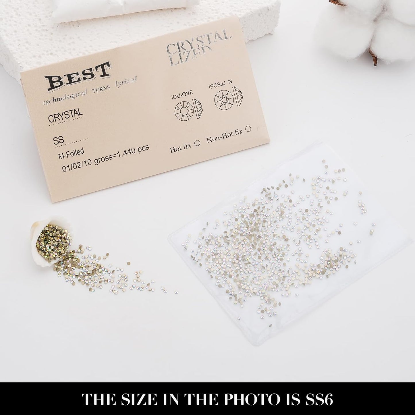 Novani Crystal AB Rhinestones 1440pcs Flat Back Round Rhinestone Style 2088 Sparkly Crystal Gemstones for Nail Art and Crafting SS6,1.9-2.0mm