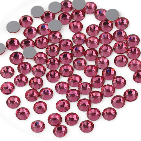 beadsland Flat Back Crystal Rhinestones Round Gems for Nail Art and Craft Glue Fix, Rose, (2.3-2.5mm) SS8/1440pcs