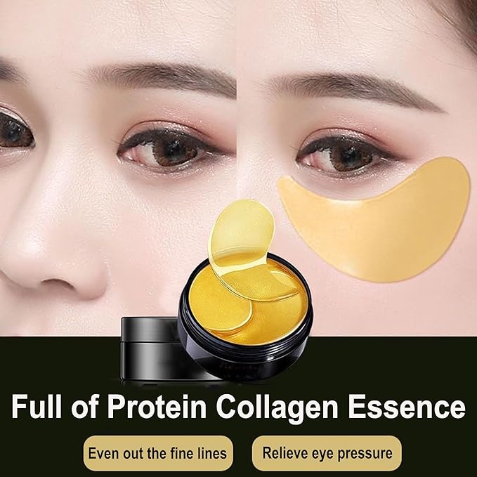 Under Eye Patches, 24K Gold Under Eye Patches for Puffy Eyes and Dark Circles, Under Eye Treatment, Fine Lines & Puffiness, 60 Pairs Collagen Eye Gel Pads for Personal Care