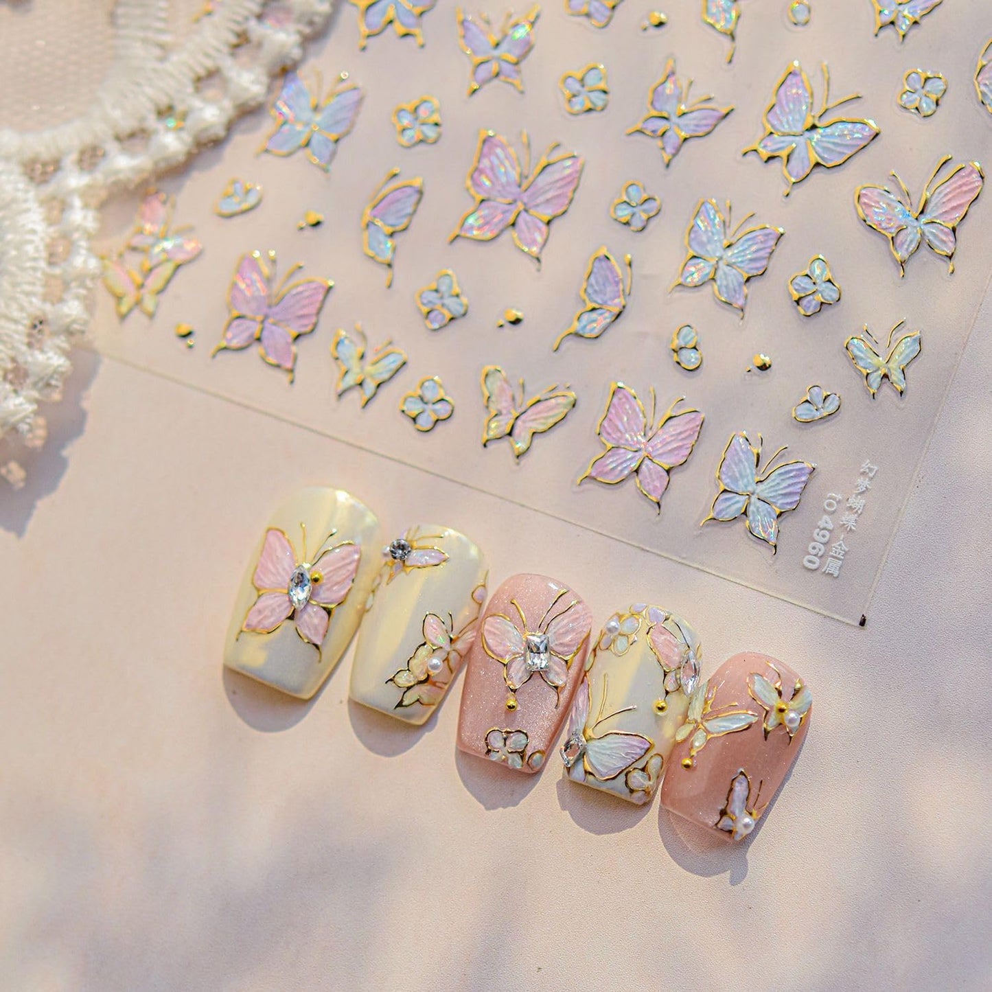 Colorful Butterfly Nail Art Stickers Glitter Sparkly Butterfly Nail Stickers 5D Embossed Nail Decals Accessories Gold Edge Metal Butterfly Nail Art Supplies for Women DIY Decorations