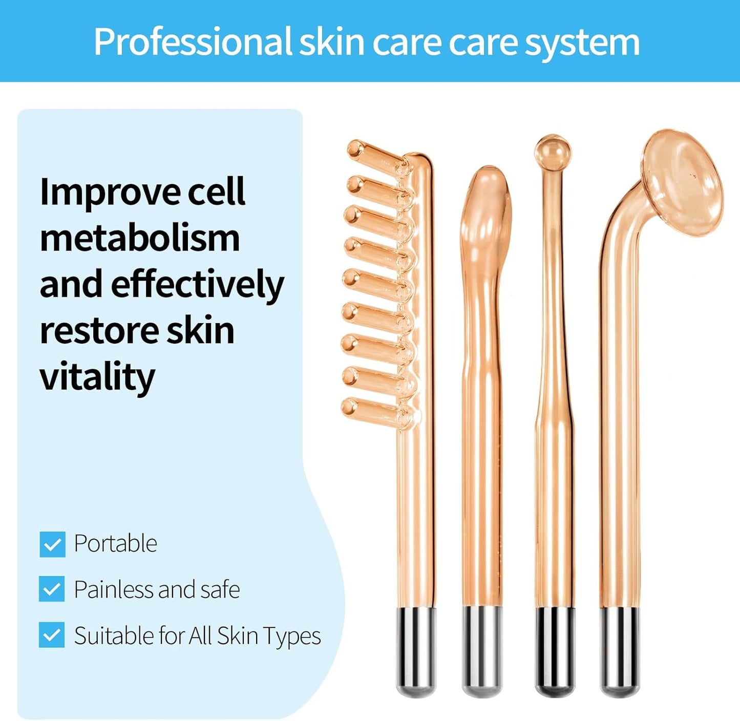 High Frequency Facial Machine-Portable Handheld Skin Therapy Wand High Frequency for Hair with 4 Different Tubes