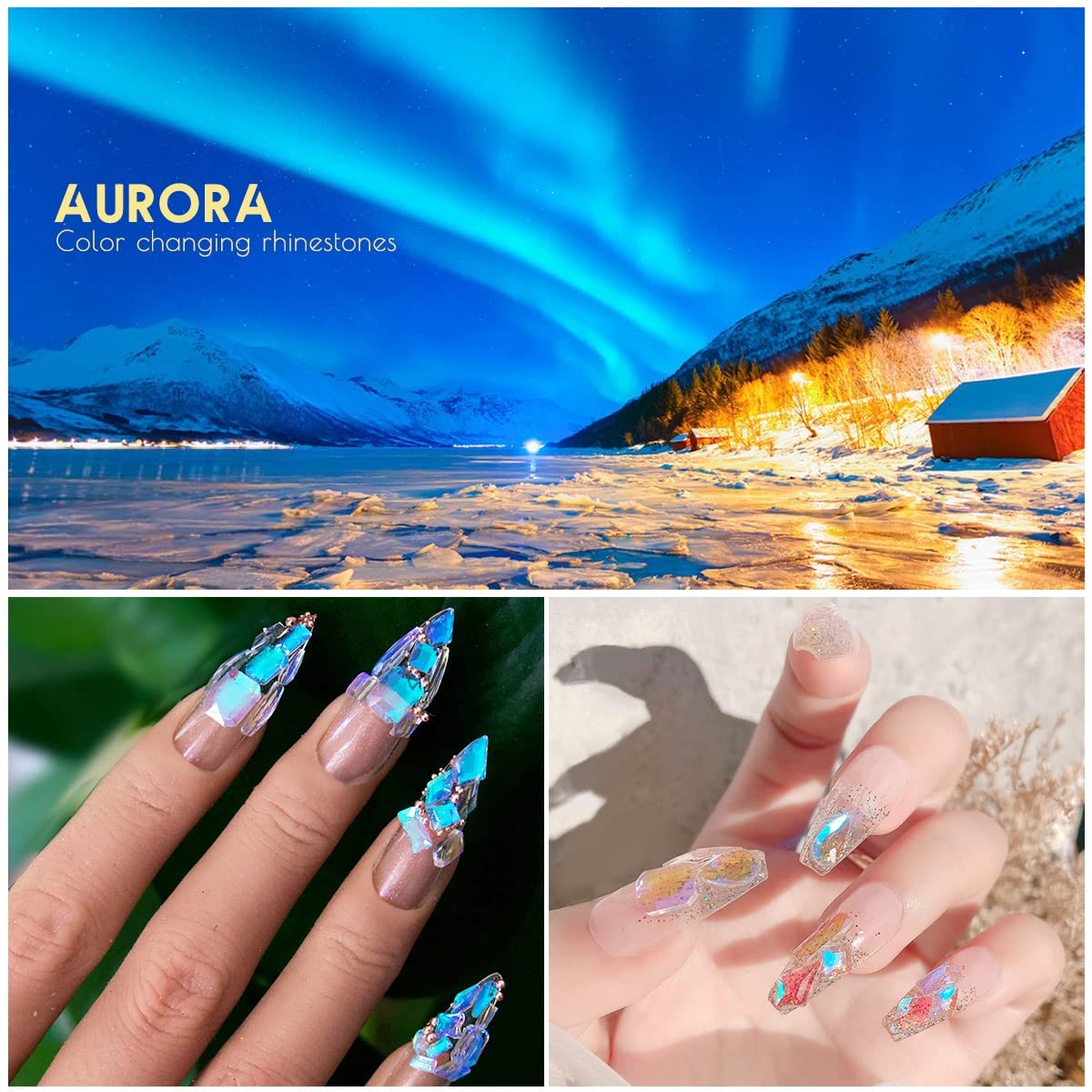 Aurora Crystal Clear Moonlight Rhinestones - Flatback Round Beads K9 Glass Gems Stones Nail Charms for DIY Crafts