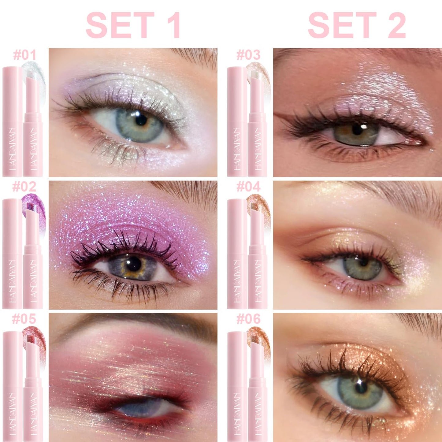 3PCS Crystal Hydrating Jelly Stick Eyeshadow Stick, Glitter Makeup Jelly Shimmer Eye Shadow Crayon, Lightweight Eye Brightener Eye Makeup (01+02+05)