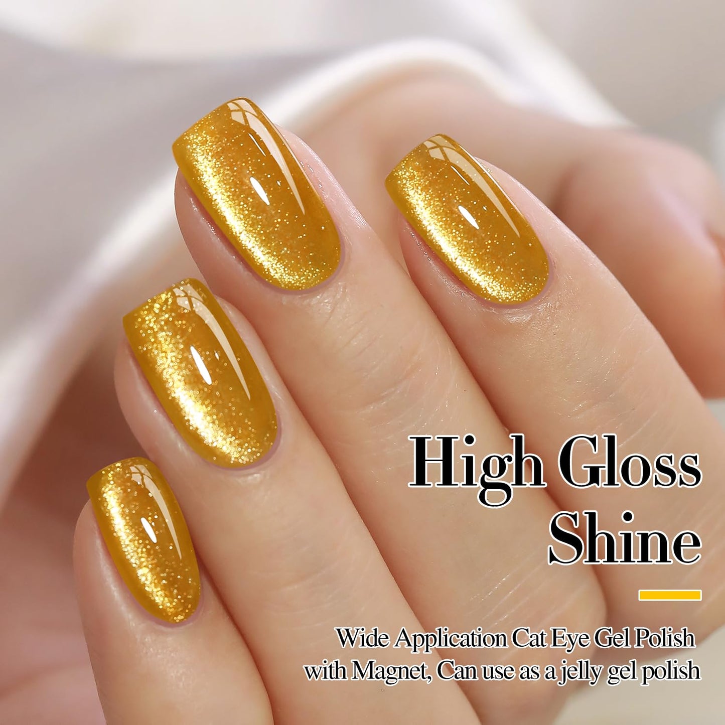 Double Rhythm Jelly Glass Cat Eye Gel Polish with Magnet 15ML Holographic Glitter Shimmer Translucent Sheer Color Magnetic Nail Polish Salon DIY at Home (Gold Cat-MC1025)