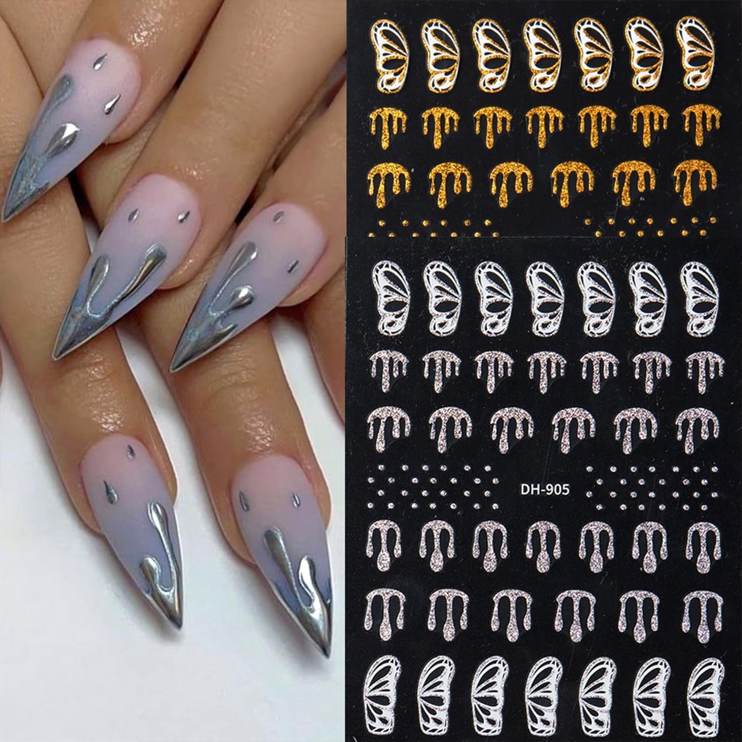 6 Sheets Halloween Blood Drop Nail Art Stickers Decals Gold Silver Butterfly Nails Stickers Self-Adhesive Blood Drop Nails Decals for Women Halloween Decor
