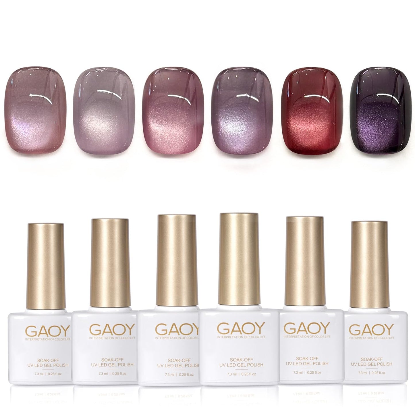 GAOY Purple Cat Eye Gel Polish Set, 6 Cosmic Violet Shades with Magnetic Glitter Effec, Galactic Glitter Gel for Mystic Nail Art