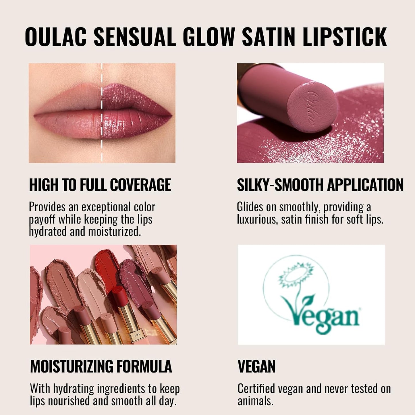 Oulac Color Rich Satin Lipstick - Medium Brown Full Coverage Lip Color, Creamy Silky-Smooth, Moisturizing, Satin Matte Finish, Infused With Shea Butter, Vegan & Clean Beauty, 4g, SG15 Barbara