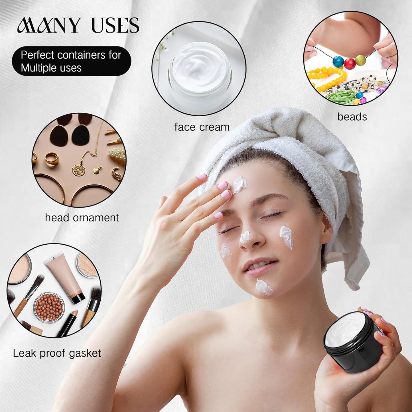 SATINIOR 24 Pieces Empty Clear Plastic Jars with Lids Round Storage Containers Wide Mouth for Beauty Product Cosmetic Cream Lotion Liquid Butter Craft and Food(Black,6 oz)