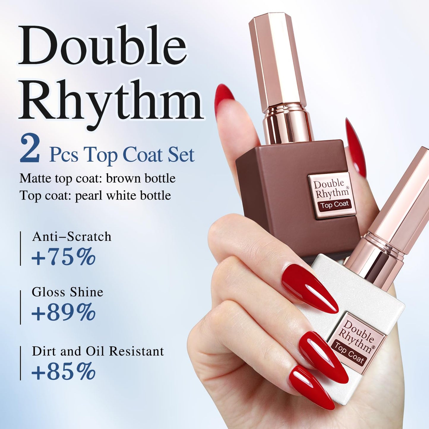Double Rhythm 2 Pcs 15ML No Wipe Gel Top Coat and Base Coat Set Clear Glossy Gel Polish Kit Soak Off LED (Top Coat and Matte Coat)
