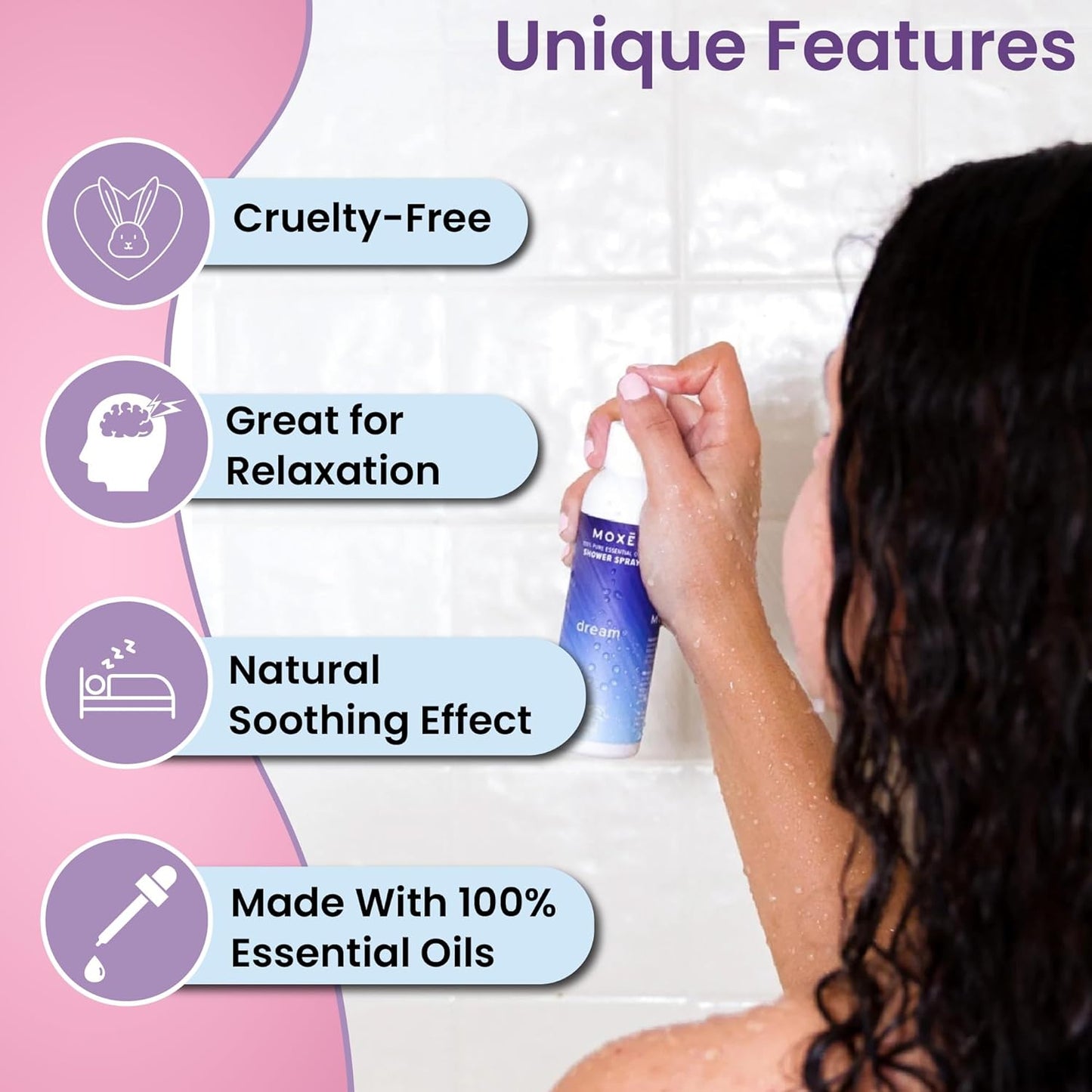 MOXE Aromatherapy Shower Mist Variety Pack, Eucalyptus, Lavender, Breathe and Dream, Spa Steam Spray, Natural 100% Essential Oils, Made in USA, Aromatherapy, Sinus Congestion Relief, 4 Pack (8oz)