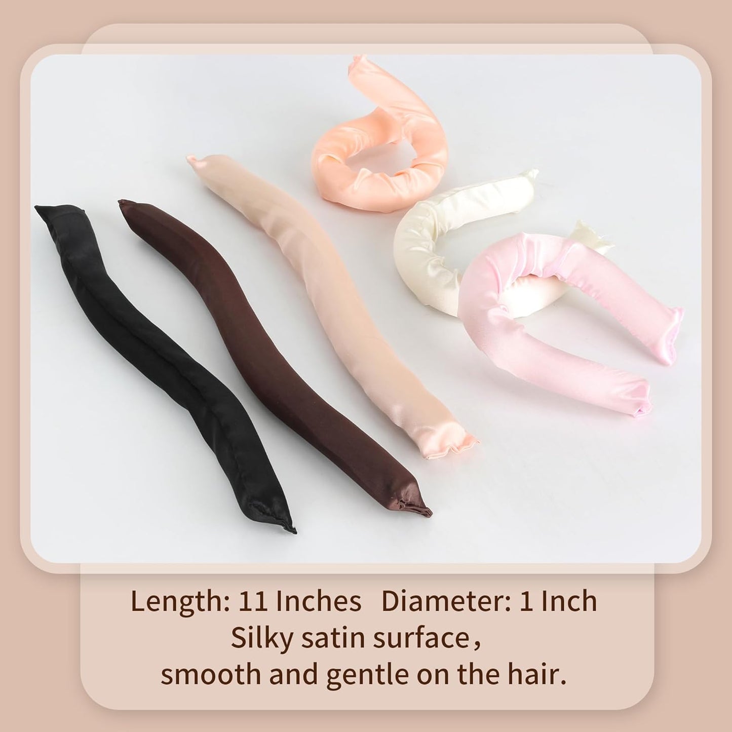 Satin Covered Overnight Hair Curlers, Flexi Rods for Heatless Sleep-in Curls, Curling Rods for Straight Short Hair - 6 Pcs