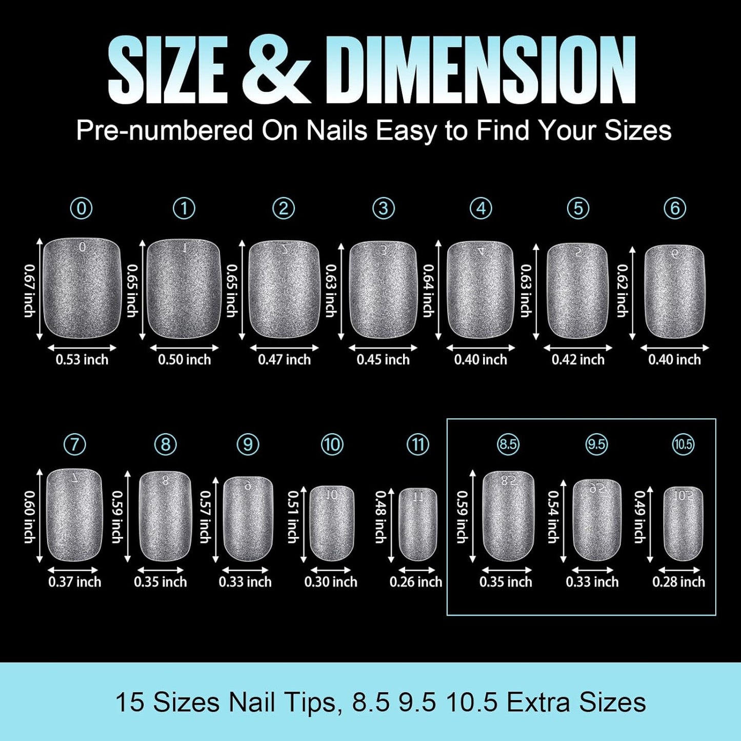 TOMICCA Extra Short Nail Tips Square, 15 Sizes Pre-shaped Soft Full Matte Square Nails, 360Pcs Acrylic Full Cover Gel Tips Press on Nails for Nail Extension Manicure