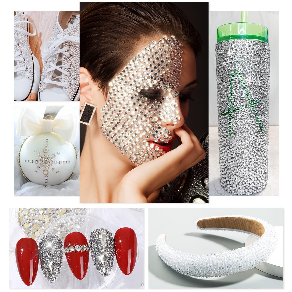 4080Pcs Silver Clear Nail Rhinestones Multi Shapes Flatback Crystal White Gems +Round Beads K9 Glass Stones Diamonds Jewels Nail Art Charms Supplies for Nails Faces Eyes Makeup DIY Crafts Phone