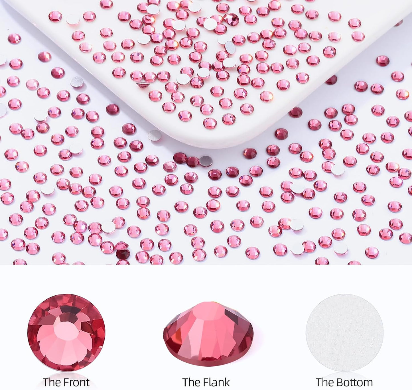 Rose Flatback Rhinestones, Glass Rhinestones for Nail Art and Craft, Glue Fix, Loose Crystal Gemstones(Rose, SS10, 2880pcs, 2.7-2.8mm)