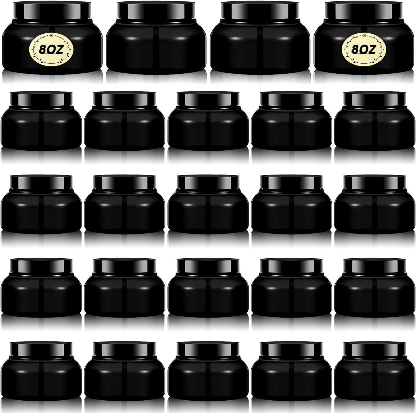 Tessco 24 Pack Plastic Jars with Lids Labels Empty Clear Plastic Jars Round Refillable Cosmetic Containers Body Butter Containers Bulk Sugar Scrub Bottle for Make Up(8 oz,Black)