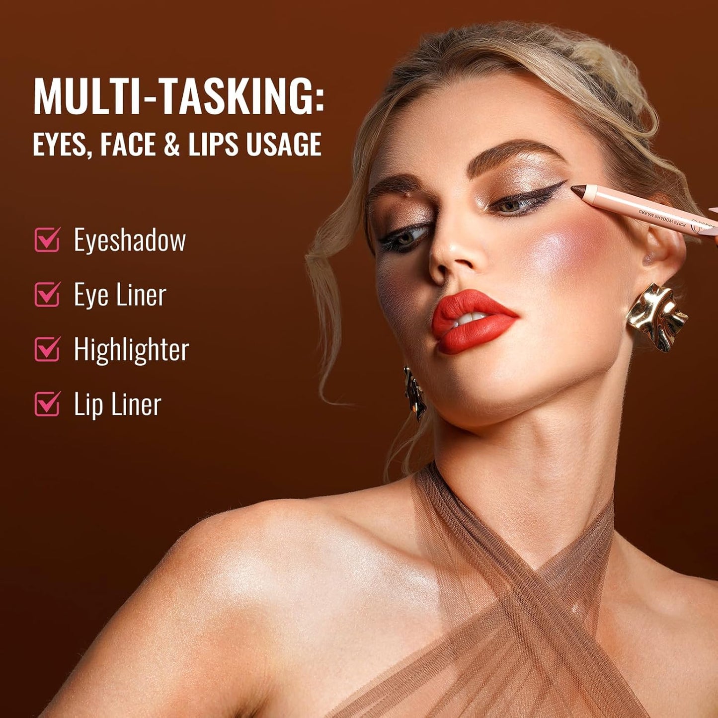 Oulac Black Eyeshadow Pencil - Waterproof Eye Shadow Stick Smooth and Long Lasting, Shimmering Glitter Finish, Blendable Eyes Makeup, Vegan Beauty 3.8g, (06) Text Me Black