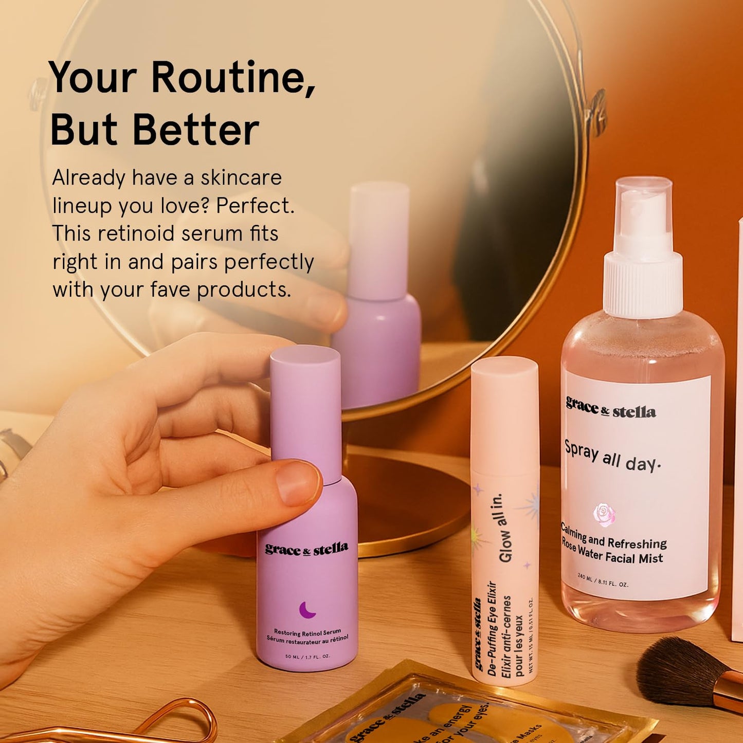 grace & stella Retinol Serum for Face with Hyaluronic Acid (50ml/1.7 fl oz) - Restoring Retinol Hyaluronic Acid Serum for Face to Reduce Fine Lines & Wrinkles - Acido Hialuronico - Vegan Skincare