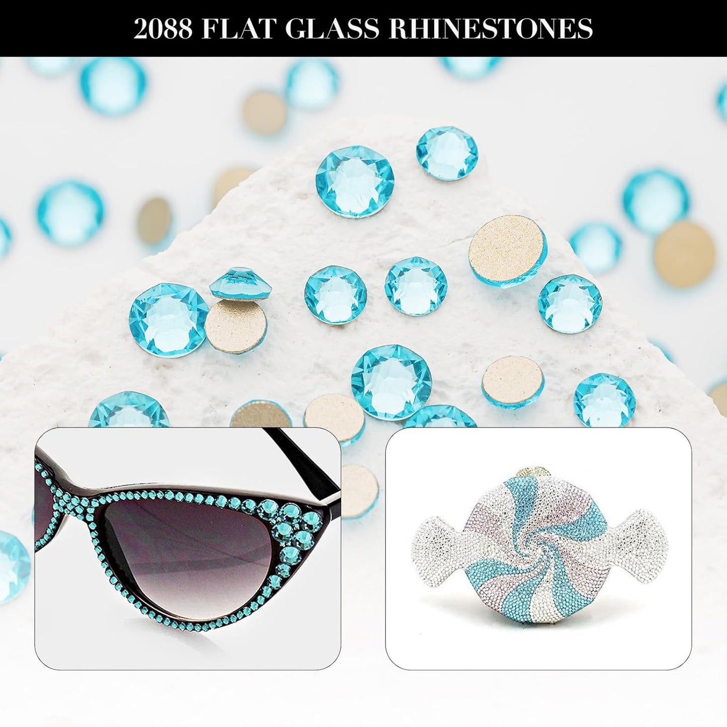 Novani Aquamarine Rhinestones 1440pcs Flat Back Round Rhinestone Style 2088 Sparkly Crystal Gemstones for Nail Art and Crafting SS16,3.8-4.0mm