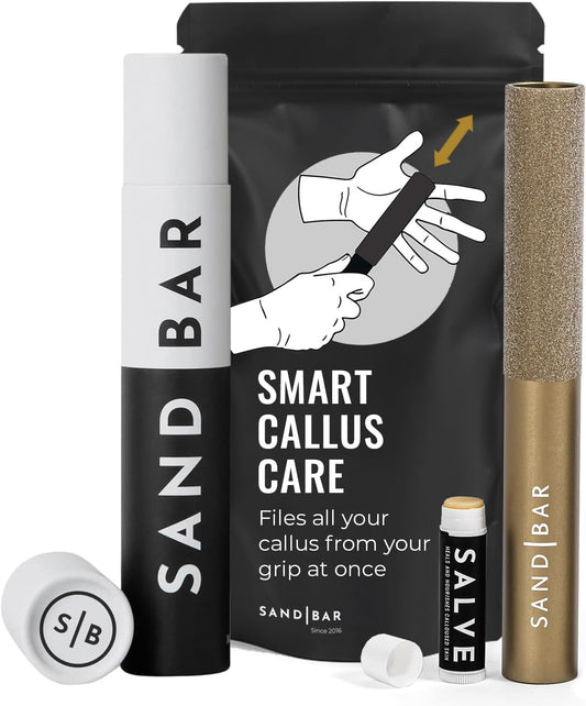 SandBar Callus Remover Tool, File for Hands, Durable Aluminum Tool Callus Shaver, Palm and Heel Dead Skin Removal, Includes Nourishing Salve, Ideal for Athletes, Climbers, and Gym Enthusiasts - Gold