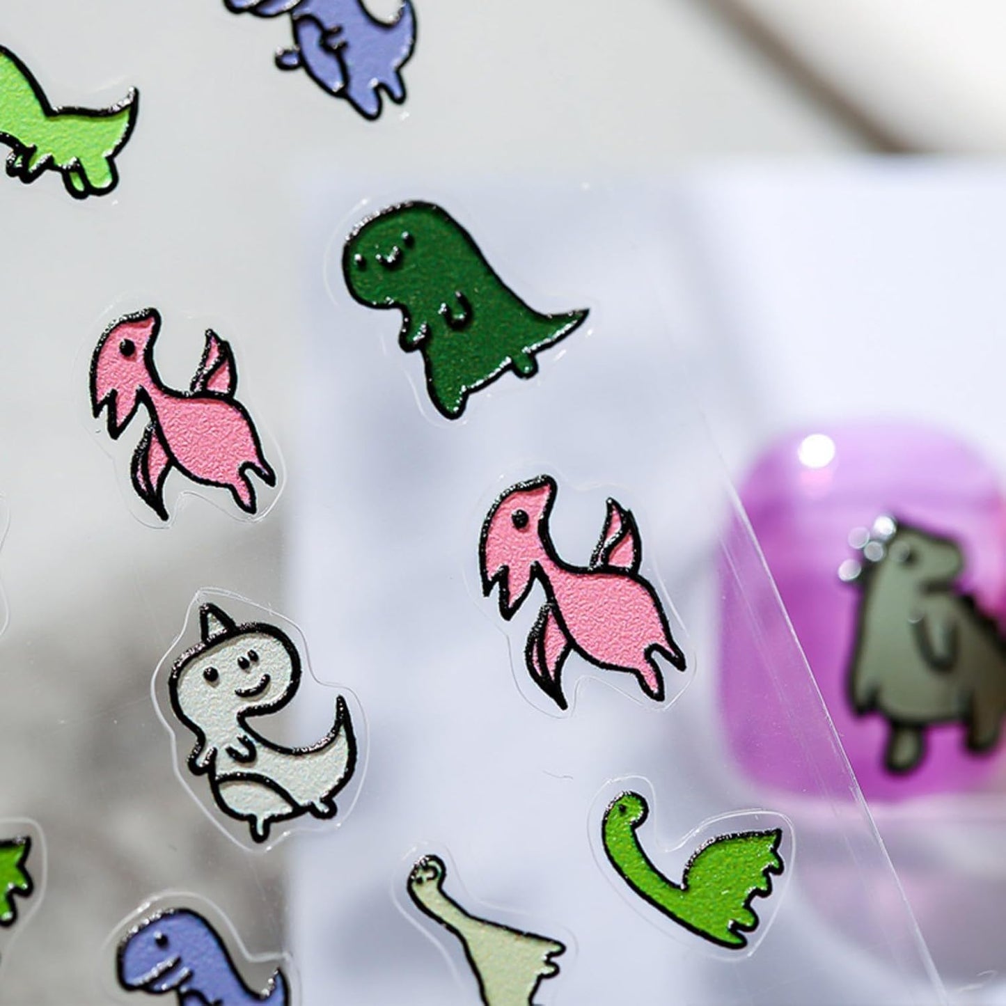Dedyel Cute Nail Stickers 5D Embossed Cartoon Dinosaur Kawaii Animal Self-Adhesive Nail Decals for Women Girls Kids Nail Art Decoration