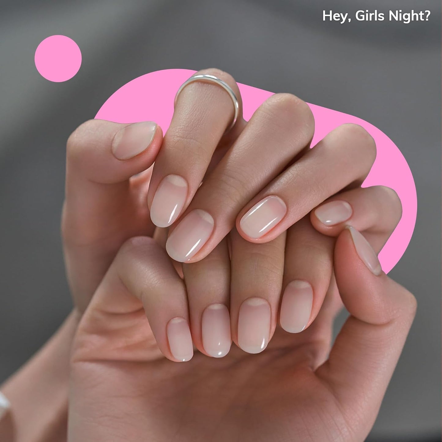 Semi Cured Gel Nail Strips | No LED Lamp Needed | Ombre, White, Spring | Easy Apply & Remove, Salon Quality | Includes 28 Strips, 1 Prep Pads, Nail File & Wooden stick - Hey, Girls Night?