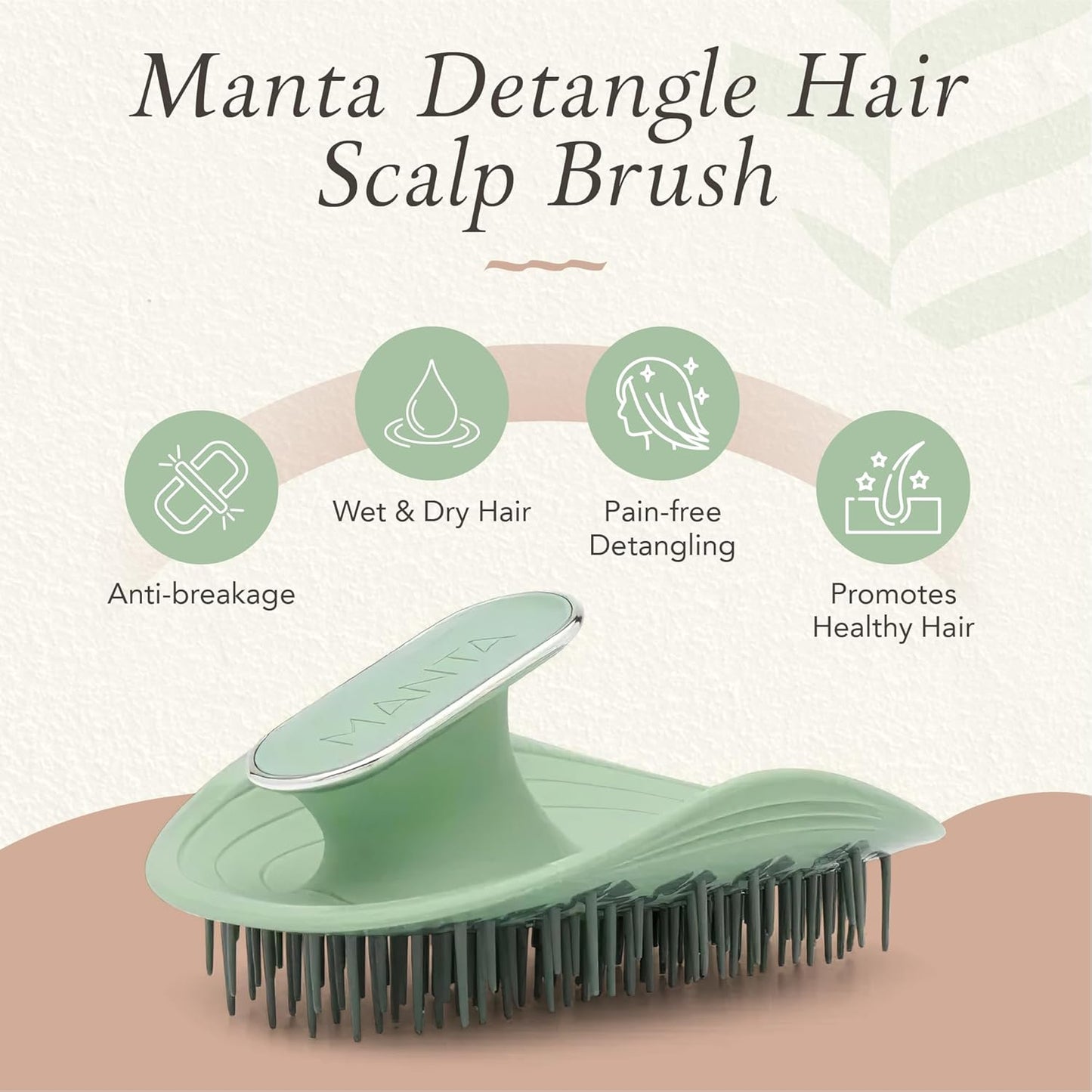 Manta Original Anti-Breakage Hairbrush – Gentle Detangling Brush for Wet & Dry Hair, Flexible Hairbrush for All Types, Healthy Hair Care for Women & Men, Serene Green