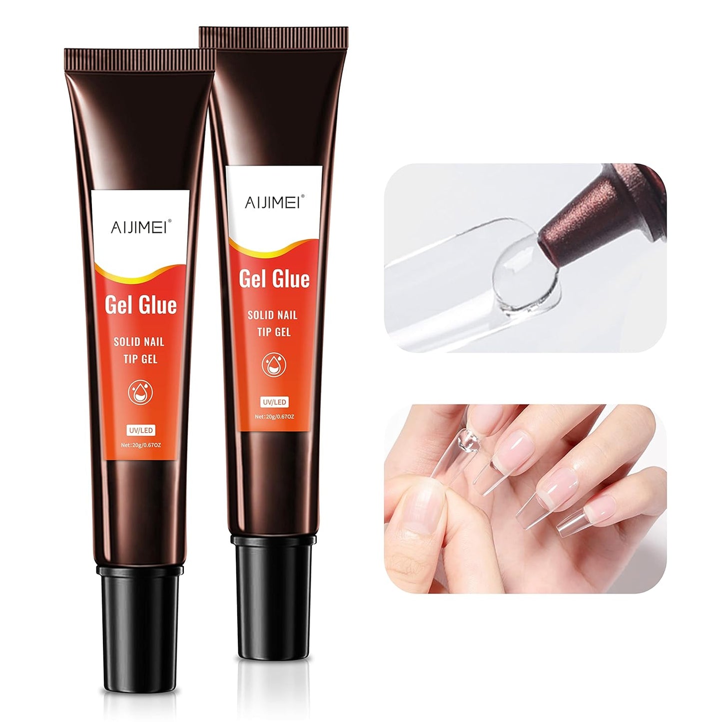 AIJIMEI Nail Gel Glue 20ml 2PCS for UV Acrylic Tips - Solid Adhesive for Fake Nails - UV Cured