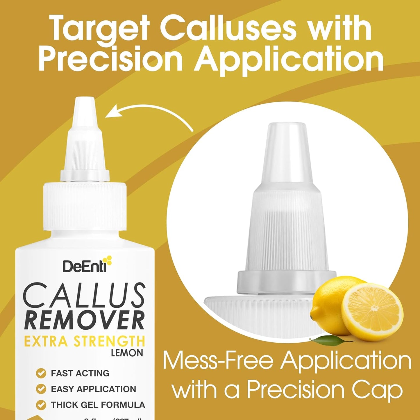 DeEnti Callus Remover for Feet, Extra Strength Foot Callus Remover Gel, 8oz Salon Grade Home Pedicure Supplies for Dry Skin, Cracked Heel, Professional Strength Foot Care, Lemon
