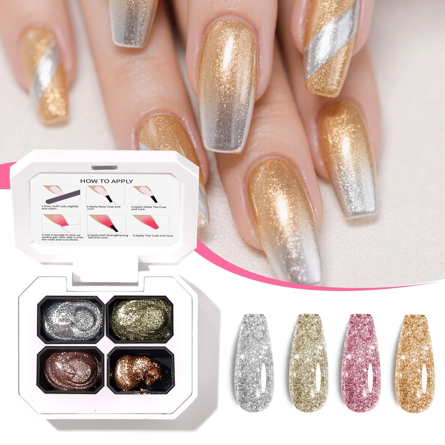 Finger Secret 4 Colors Set Ombre Pat Gel Nail Polish,Patting GelS Polish with 20Pcs Nail Sponges for 3d Gel Nail Art can be Painted in Salon or Home Use (k1)