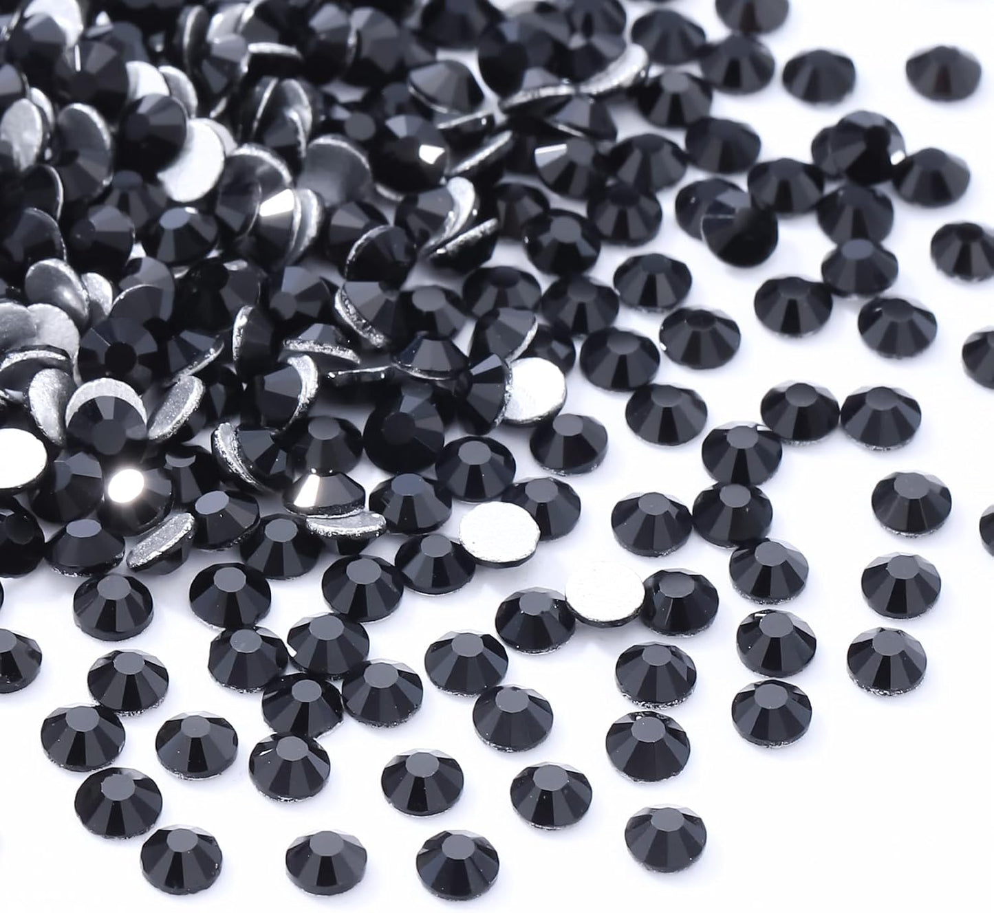 Black Flatback Rhinestones, Glass Rhinestones for Nail Art and Craft, Glue Fix, Loose Crystal Gemstones(Black, SS8, 1440pcs, 2.3-2.5mm)