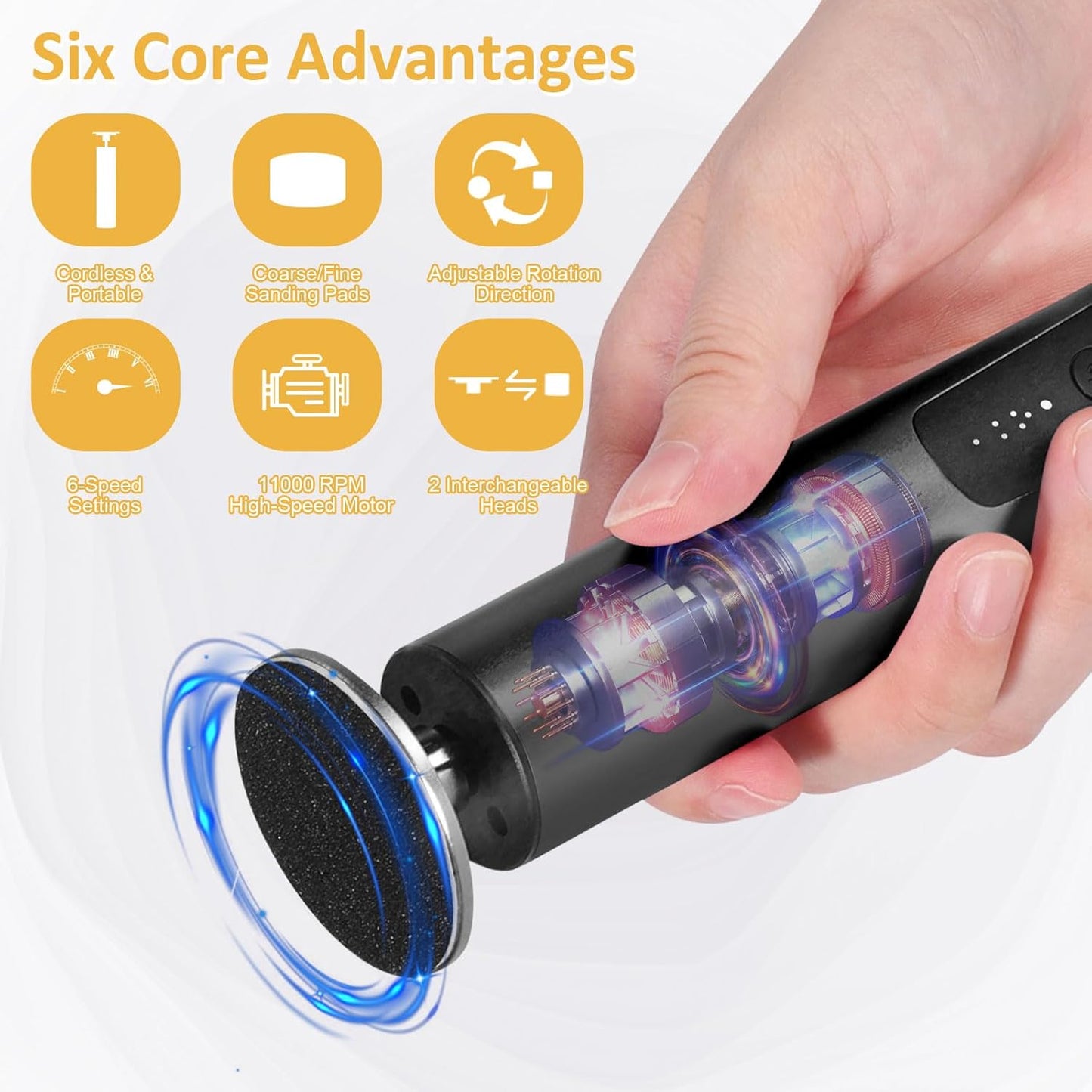 Upgraded Wireless Electric Callus Remover for Feet,6-Speed 2-in-1 Rechargeable Foot File Callus Remover with USB Charging & 3 Types of Sandpaper, Dead Skin Remover for Dry Cracked Heels,Black