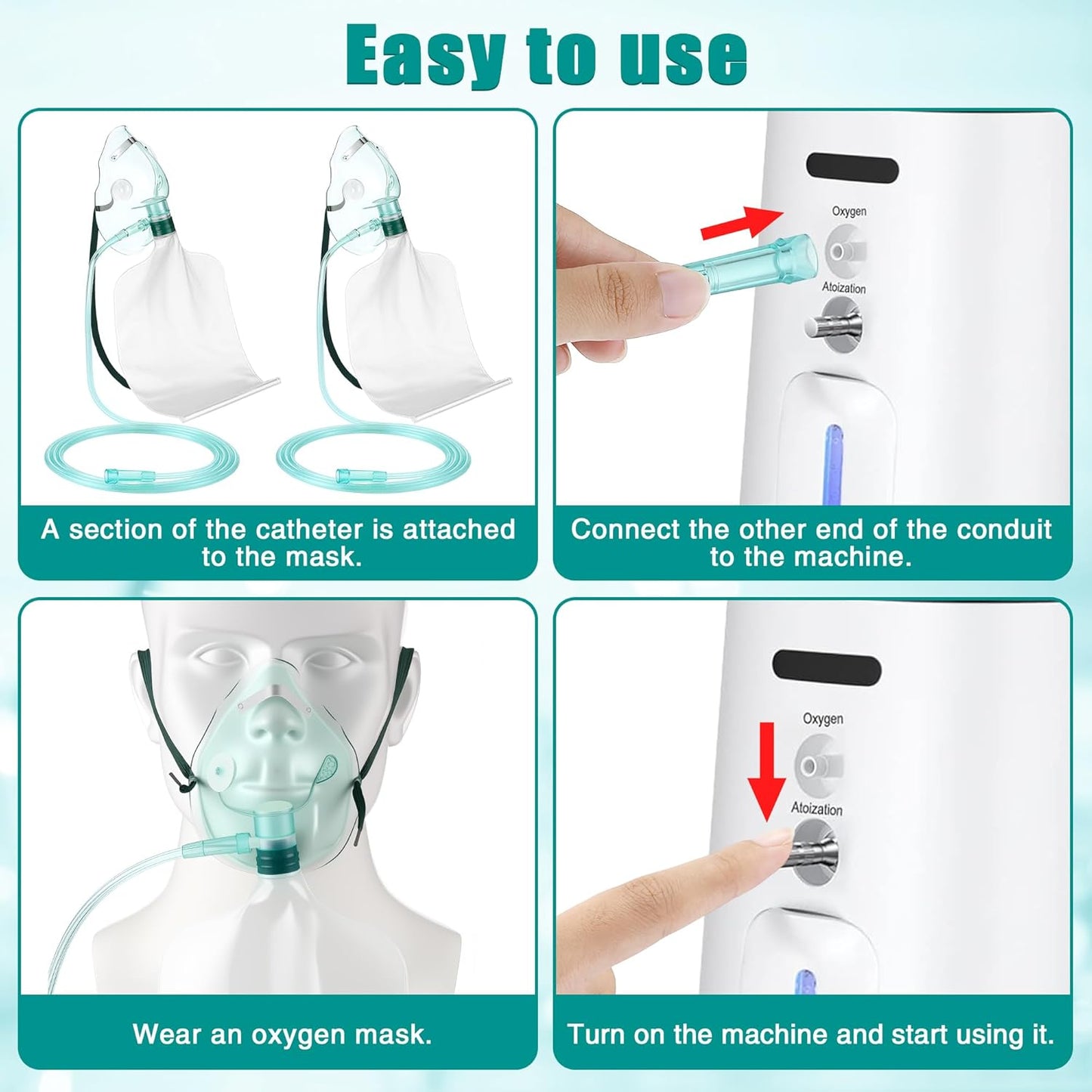 Geiserailie 2PCS XL Non Rebreather Oxygen Mask with Reservoir Bag, Non Rebreathing Oxygen Mask with 6.6ft Tubing and Adjustable Elastic Strap